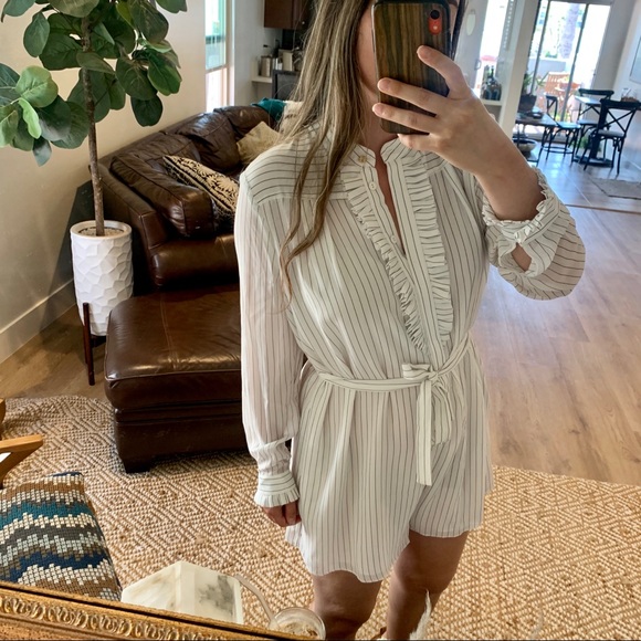 27 NWOT Zimmermann White Striped Ruffle Jumpsuit Romper 10 - Picture 6 of 14